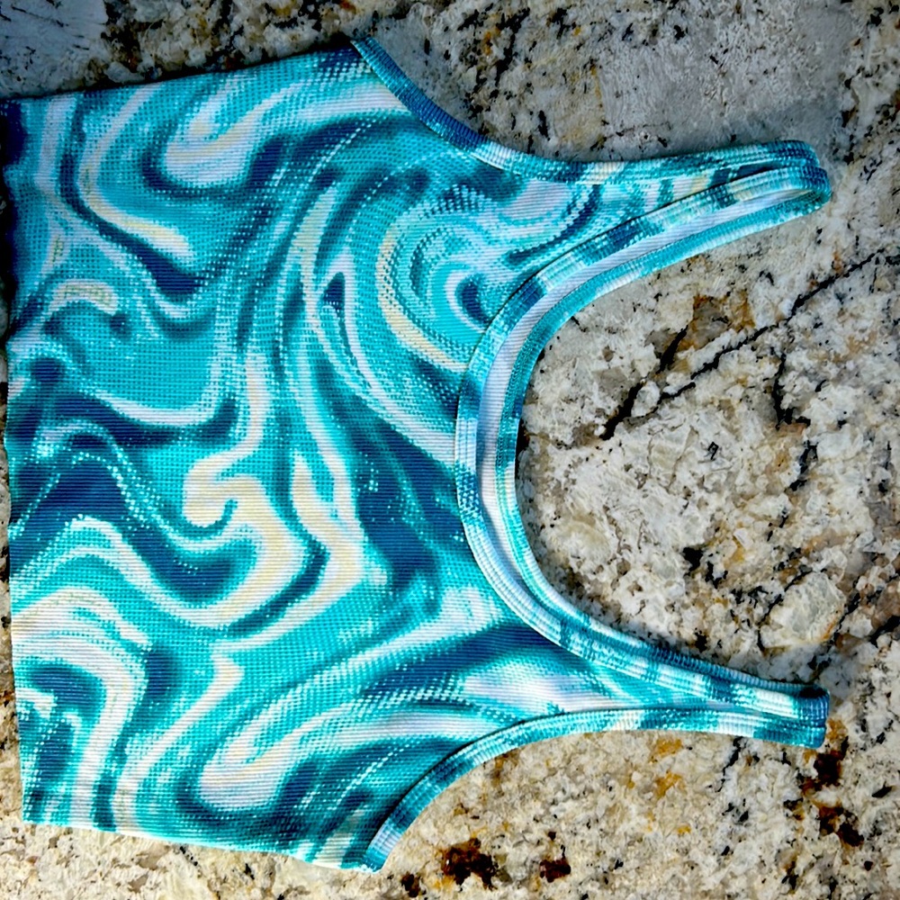 Turquoise & white crop top